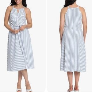 London Times Nelle Striped Tie Front Midi Dress